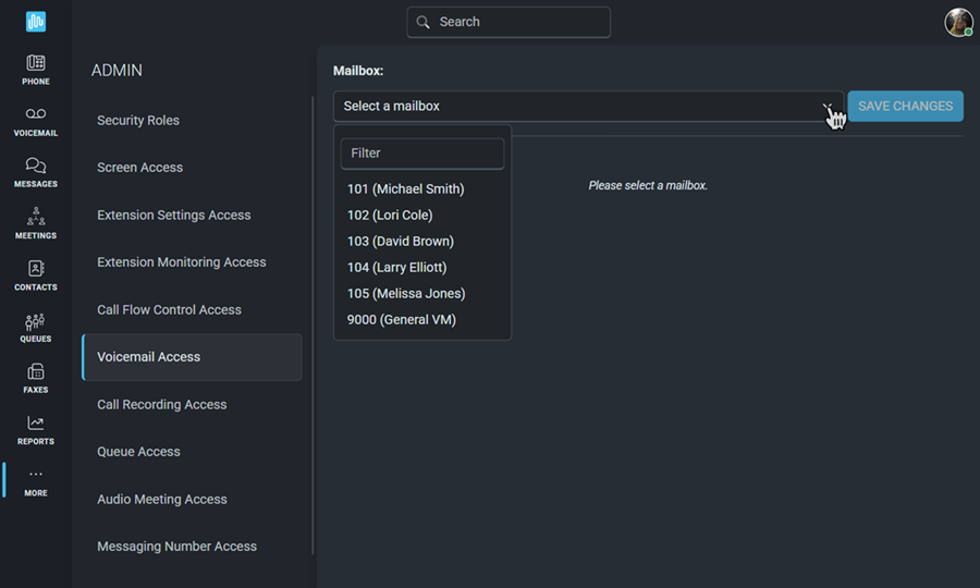 Select Voicemail Access